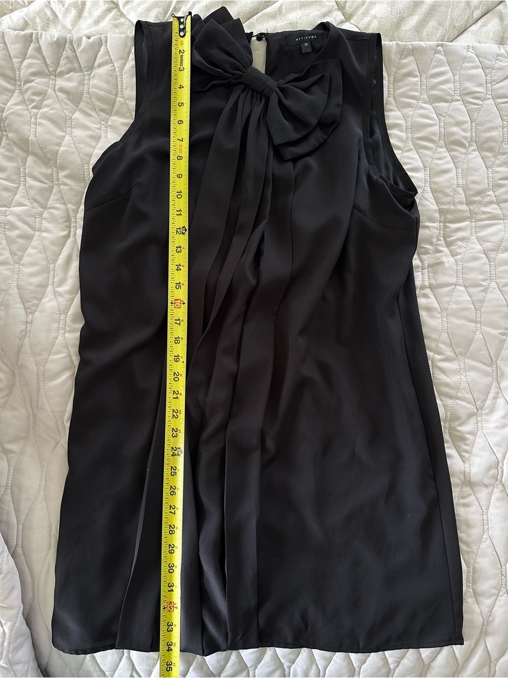 Vintage Attitude Mini Little Black Shift Dress Oversized Bow Chiffon Dark Chic - Picture 4 of 7